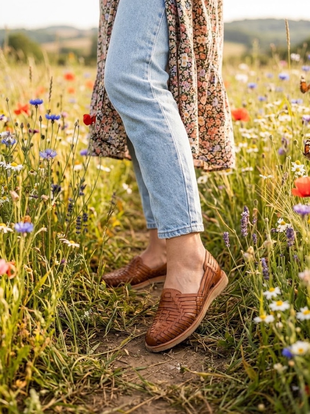 Woven Leather Slip-On Flats in Brown